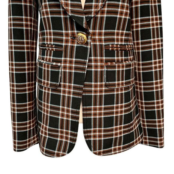 Smythe NWT Hutton Blazer Black Plaid Size 6 Lapel Collared Jacket Button Cuff - Picture 6 of 12